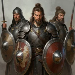 teaching the art of war, shields, art by artgerm and greg rutkowski and craig mullins, portrait, dnd, highly detailed, digital painting, sharp focus, illustration
