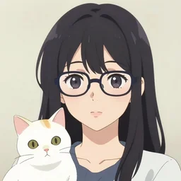 anime portrait of one lady wearing eyeglasses with one cat by wlop and loish, elegant, vivid colors, hyperdetailed artistic lines, intricate, in the style of borderlands, artstation, 8 k