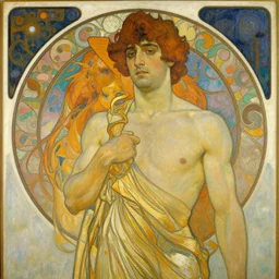attractive man, futurism, painting by gaston bussiere, craig mullins, greg rutkowski, alphonse mucha