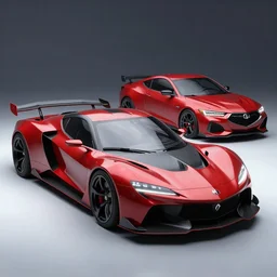 a sports car based on nissan, acura and chevy sports car body styles, nissan sports cars, chevy sports cars, acura sports cars, red and black paint, trending on artstation, unreal engine, studio lighting, sport car concept, by jon sibal and khyzyl saleem