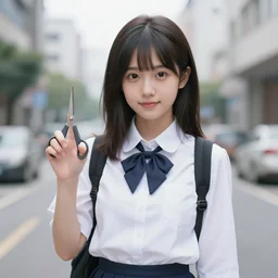 a cute girl wearing school uniform standing in the city, scissor hand gesture, really good looking face!!, realistic shaded perfect face, fine details, anime, realistic shaded lighting poster by ilya kuvshinov katsuhiro otomo ghost - in - the - shell, magali villeneuve, artgerm, jeremy lipkin and michael garmash and rob reyt