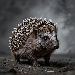 black metal hedgehog with corpse paint, studio photography