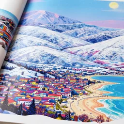 low angle, art magazine cut out collage, vaporwave lights, psychedelic acrylic paint, snowy hills background, rural town with a beach on jupiter, night with thunder and lightning, aquatic plants 🪴, space rocket 🚀 take off, copic marker outlines with drips