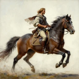 a painting of a man riding a horse, concept art by hal foster, reddit, fantasy art, concept art, d & d, masculine