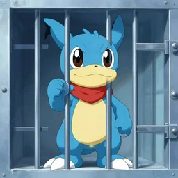 agumon from digimon in jail, concept art, digital art, artstation