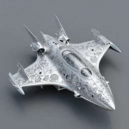 floral spaceship, beautiful starfighter with floral decoration patterns, intricate, ornate, silver, digital art, artstation
