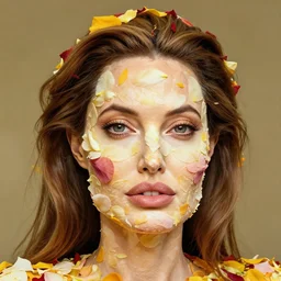 3 feet tall face of angelina jolie made out of petals, 4 k, detailed
