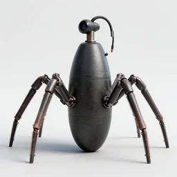 a landmine with mechanical spider legs, photorealistic, ultra high detail, 8k