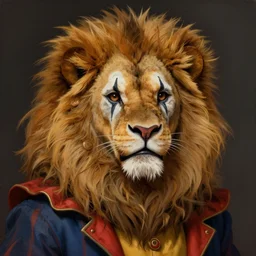 detailed portrait of a lion dressed as a clown, by justin gerard and greg rutkowski, digital art, realistic painting, dnd, dungeons & dragons, character design, trending on artstation