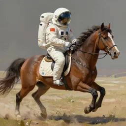 horse in a spacesuit riding another horse in spacesuit. digital painting by kirby