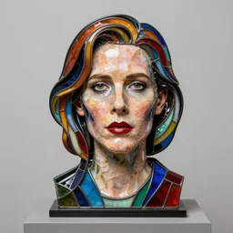 studio photograph of colorful postmodern portrait sculpture of sissy spacek in carrie, beautiful symmetrical!! face accurate face detailed face realistic proportions, made of stained glass and silicone on a pedestal by ron mueck and matthew barney and greg rutkowski, hyperrealism cinematic lighting shocking detail 8 k
