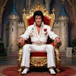 highly detailed, elvis sitting on his throne in his castle, art inspired by charlie bowater, hyperreal
