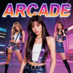 cover art for an 80s pop album named “ARCADE”, ultra realistic , detailed