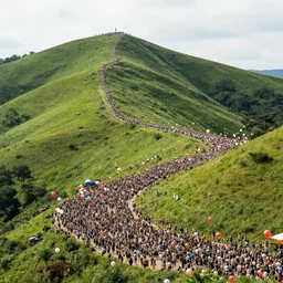 vista of green hills full of ravers holding balloons, matte painting, high quality, highly detailed, 4 k