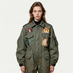 an octane render. hyper detailed portrait of a russian girl detailed features wearing a cargo pilot suit designed by balenciaga by alphonse mucha, norman rockwell and john berkey