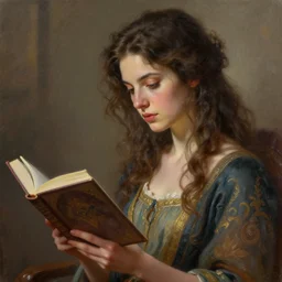 portrait of a beautiful woman reading a book, intricate, highly detailed, digital painting, artstation, concept art, sharp focus, illustration, oil painting, unreal engine 5, 8 k, art by artgerm and james jean and sam spratt
