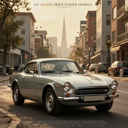 fiat 124 in soviet city. Film poster. Epic cinematic