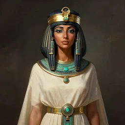 woman egyptian brown tan skin, priestess, cleric robes, turquoise jewelry, karol bak, donato giancola, digital art, ambient lighting, studio lighting,