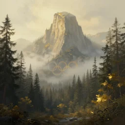 a retrowave style artwork of olympic national park, a land of the dead, divine, hazy, volumetric lighting, spacetime bending, very detailed, serene, gold accents, washed out colors, beautiful artwork, master level composition, raytracing