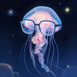 a jellyfish in space wearing glasses, glasses frames, artstation, space jellyfish