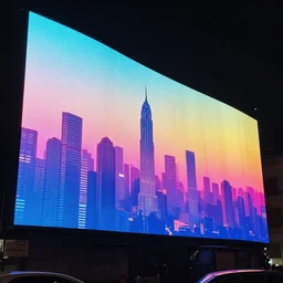 city sized curved screens projecting gradient colors