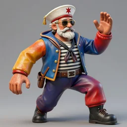 an old drunk sailor, made of colored leatherette, vivid dynamic composition, by felipe pantone, surreal, overblown vibrant colors, masterpiece, physical based rendering, featured on pixiv, octane renderer, trending on pinterest