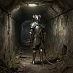 a rat knight explores the abandoned sewers, artstation