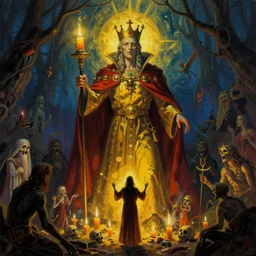 the extremely beautiful digital painting of king in yellow, megaphobia, abyss of pain, endless nightmares, fear of death, cult ceremony, h. p. lovecraft, cinematic lights, vivid lighting, fantasy, by tuomas korpi and greg rutkowski and jonas de ro