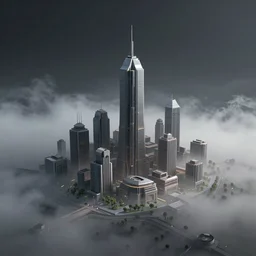 a low poly object of a futuristic city, thick fog, elegant, moody, unreal engine
