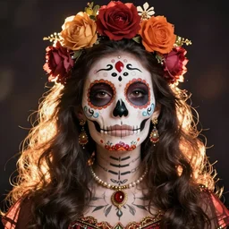 illustration of a sugar skull day of the dead girl, art by rococo