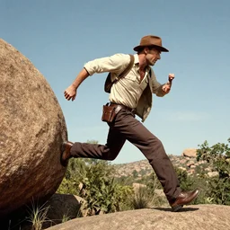 Indiana Jones running from boulder