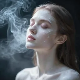 out of focus white smoke, out of focus photorealistic half - body of a woman by gueorgui pinkhassov, very blurry, translucent white skin, closed eyes