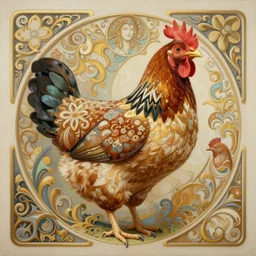 painting of a chicken crow, decorated, intricate, elegant, highly detailed, digital painting, artstation, concept art, smooth, sharp focus, illustration, art by artgerm and greg rutkowski and alphonse mucha, 8 k