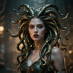 portrait, medusa, dynamic lighting, volumetric, bokeh, cinematic, extremly high detail, photo realistic, cinematic lighting, post processed, concept art, artstation, matte painting, style by eddie mendoza, raphael lacoste, alex ross