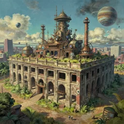 a beautiful very detailed render of building navy fort architecture industrial architecture nature city unfinished building by frederick mccubbin, retrowave scumm bar extraterrestial synthwave studio ghibli jupiter fisheye steampunk magic realism, archdaily, wallpaper, highly detailed, trending on artstation.