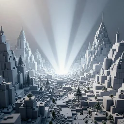 a voxelized landscape, volumetric lighting, light rays, photorealistic, ultrarealistic, coronarender, 8k