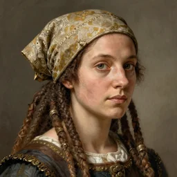 closeup upper body artwork of a renaissance female field scientist with short dreadlocks and a bandanna, incredibly detailed, D&D, finished concept art, digital art by Vladimir Kush, trending on Artstation