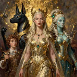 A fantasy book style portrait painting of a hybrid, Naomi Watts, Anya_Taylor-Joy, Cory Chase, as a Mystical Valkyrie, Anubis-Reptilian, Atlantean Warrior, François Boucher, Oil Painting, unreal 5, DAZ, hyperrealistic, octane render, Regal, Refined, Detailed Digital Art, RPG portrait, William-Adolphe Bouguereau, Michael Cheval, Walt Disney (1937), Steampunk, Volumetric Golden dappled dynamic lighting, Highly Detailed, Cinematic Lighting, Unreal Engine, 8k, HD