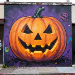 spooky jack o latern as graffiti mural by lee, masterpiece, trending on artstation