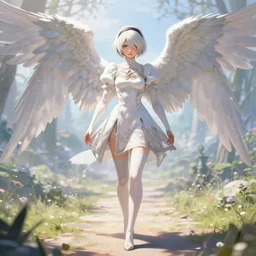 infinitely detailed concept art of angel elegantly clothed strolling through a peaceful path, artstation!! / pixiv!!! infinitely detailed, nier automata scenery art concept, dream magical, dream scenery art, dream lighting, full - body majestic angel