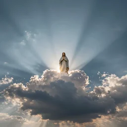 wide ~ angle sky with [ ~ < ~ virgin mary cloud ~ > ~ ] in center, ray tracing, illusion