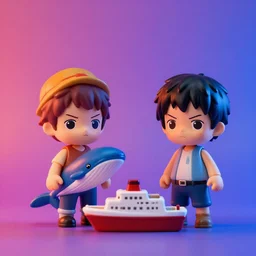 🐋🚢⛴, action figure, sofubi, studio lighting, colored gels, colored background, xf iq 4, 1 5 0 mp, 5 0 mm, f 1. 4, iso 2 0 0, 1 / 1 6, ( by kim jung gi ) ( by george morikawa ) ( by kentaro miura ) ( by eiichiro oda )
