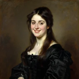a portrait of a beautiful young english noblewoman with dark brown hair smiling with a beautiful black dress, art by philip de laszlo, oil painting, royal portrait, 1 9 2 5, oil on canvas, smooth, highly detailed, sharp, vintage painting,