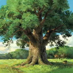 giant ash tree on landfield, matte painting by pixar ghibli studio miyazaki ghibli