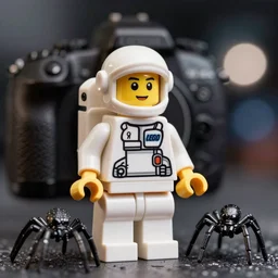 lego astronaut with real spider ( eos 5 ds r, iso 1 0 0, f / 8, 1 / 1 2 5, 8 4 mm, postprocessed, bokeh )
