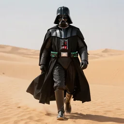 a portrait of darth vader walking down the sands of tatooine, realistic, hyper realistic, 8 k, raytracing, art station, fantasy art style, menacing, dynamic lighting, accurate, intricate, detailed, symmetrical