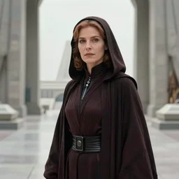portrait of lead villian female sith lord alone at Jedi Temple scene from the lost jedi, 1980s film by Stanley Kubrick, 4k serene, iconic , photoreal Carrie fischer, detailed stunning cinematography, hyper detailed, sharp, anamorphic lenses, kodak color film