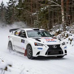 a 2 0 1 3 lexus gs 3 5 0 f sport, racing through a rally stage in a snowy forest