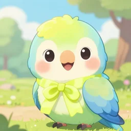 a cute anthropomorphic macaw parrot girl anthro wearing a lemon lime ribbon, park background, very anime!!! kawaii!! furry!! intricate details, aesthetically pleasing pastel colors, scenic background, art by conrad roset and ilya kuvshinov. trending on deviantartstation