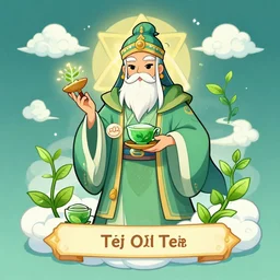 Atomic Wizard God of Tea and Tea-leaves and Clouds, detailed award-winning digital 2d fantasy art, trending on ArtStation